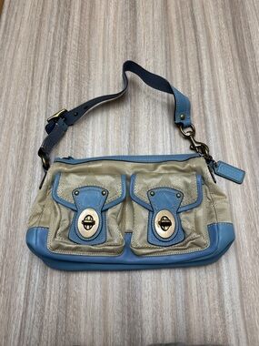 Coach Legacy Signature Leather Double Turnlock Shoulder Bag #F13102 Blue Y2K